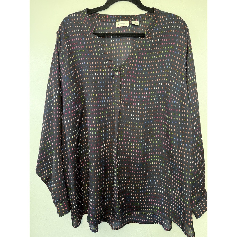 Liz Claiborne Plus Size Workwear Blouse Black W Pops Of Color Size 2X